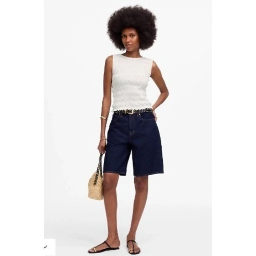 Madewell Top Womens XS White Smocked Boatneck Tank Sleeveless Cotton Blend NV912 - Picture 2 of 13